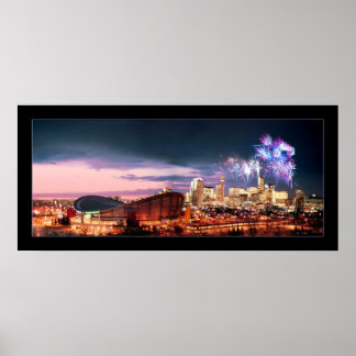 Calgary panoramic with Fireworks. ポスター