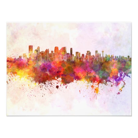 Calgary skyline in watercolor background フォトプリント            (正面)
