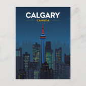Calgary Tower Skyline Retro Night ポストカード (正面)