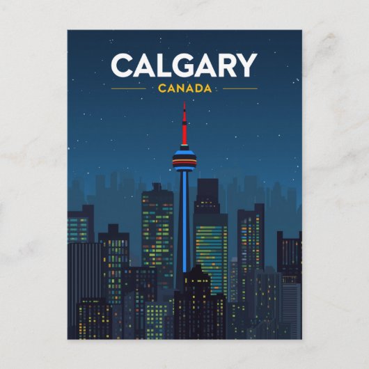 Calgary Tower Skyline Retro Night ポストカード (正面)