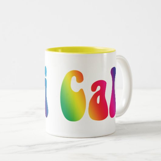 Caliの絞り染めカリフォルニアヒッピーのロゴ ツートーンマグカップ (正面右)