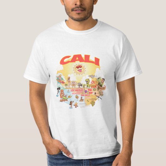 CALI南カリフォルニアの漫画 Tシャツ (正面)