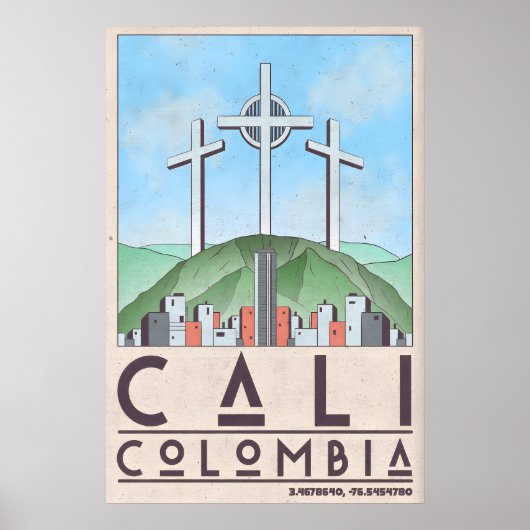 Cali Colombia Art Print Vintage Travel Style ポスター (正面)