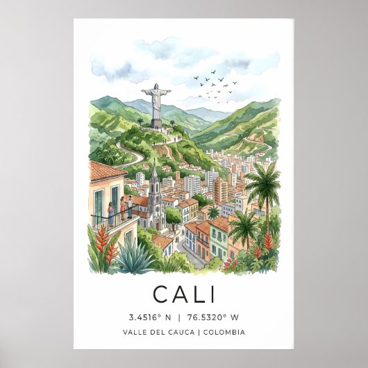 Cali Colombia Poster - Salsa Capital Cityscape ポスター (正面)