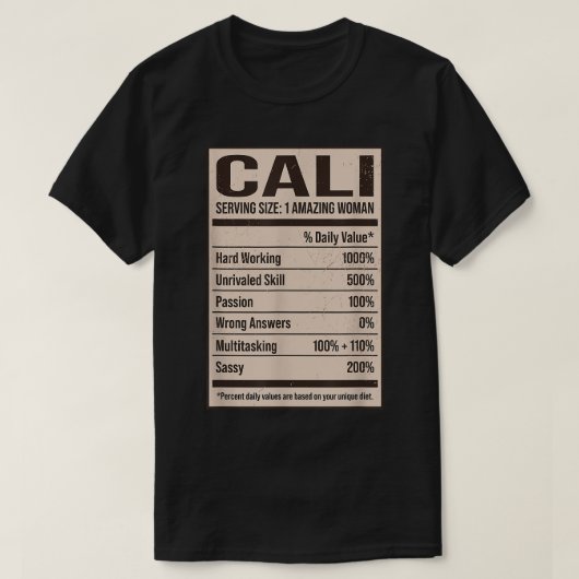 Cali Nutrition Facts Name Nickname Alias Title Fri Tシャツ (デザイン正面)