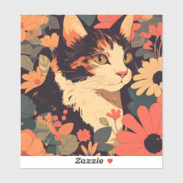 Calicoエレガント Cat inフローラガーデンビニールステッカー シール