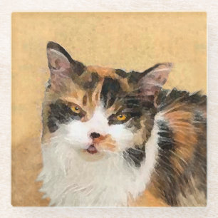 Calico Cat 絵画's – かわいいオリジナルキャットアート ガラスコースター