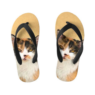 Calico Cat 絵画's – かわいいオリジナルキャットアート キッズビーチサンダル