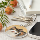 Calico Cat 絵画's – かわいいオリジナルキャットアート キーホルダー (正面右)