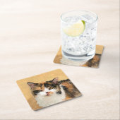 Calico Cat 絵画's – かわいいオリジナルキャットアート スクエアペーパーコースター (インサイチュ)