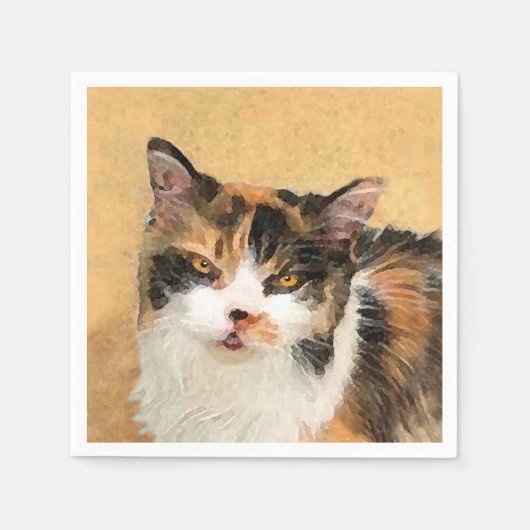 Calico Cat 絵画's – かわいいオリジナルキャットアート スタンダードカクテルナプキン (正面)