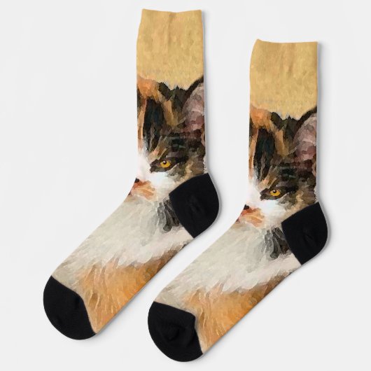 Calico Cat 絵画's – かわいいオリジナルキャットアート ソックス (左)