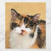 Calico Cat 絵画's – かわいいオリジナルキャットアート ワインラベル (シングルラベル)