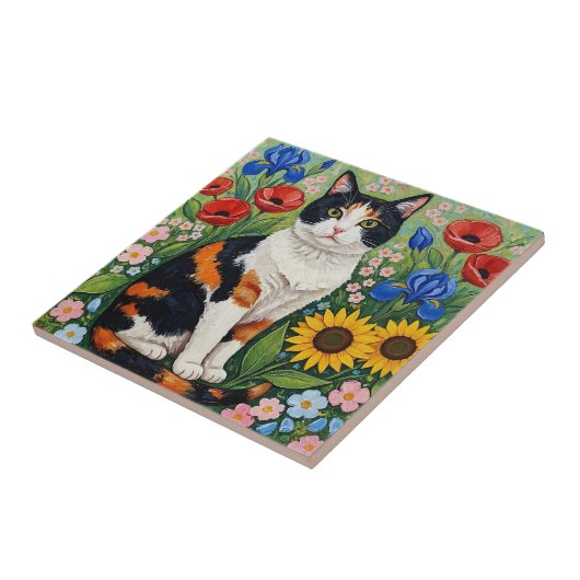 Calico Cat and Folk Art Sunflowers タイル (側面)