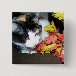 Calico Cat Autumn Fall Leaves Button 缶バッジ