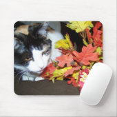 Calico Cat Autumn Fall Leaves Mousepad マウスパッド (マウス)