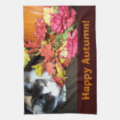Calico Cat Autumn Fall Leaves Towel キッチンタオル (縦)