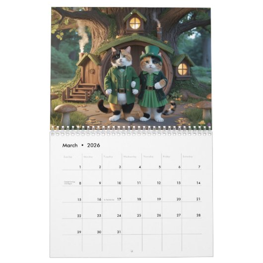 Calico Cat Calendar カレンダー (3月 2026)