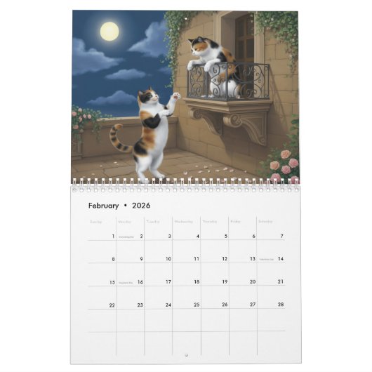 Calico Cat Calendar カレンダー (2月 2026)