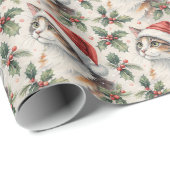 Calico Cat Christmas Holly Watercolor ラッピングペーパー (ロールコーナー)