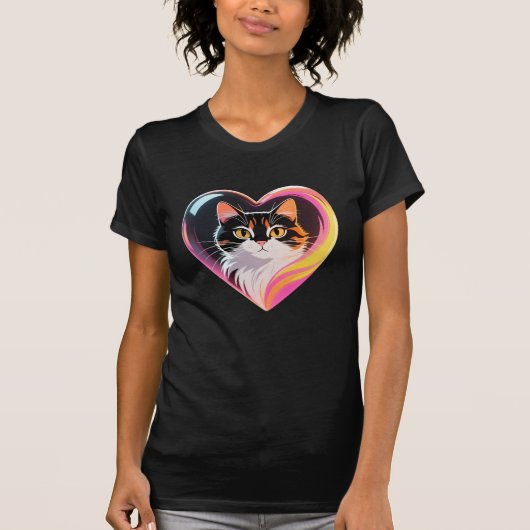 Calico Cat Heart Frame Neon Pop Art Tシャツ (正面)