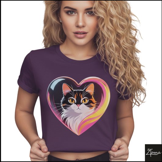 Calico Cat Heart Frame Neon Pop Art Tシャツ