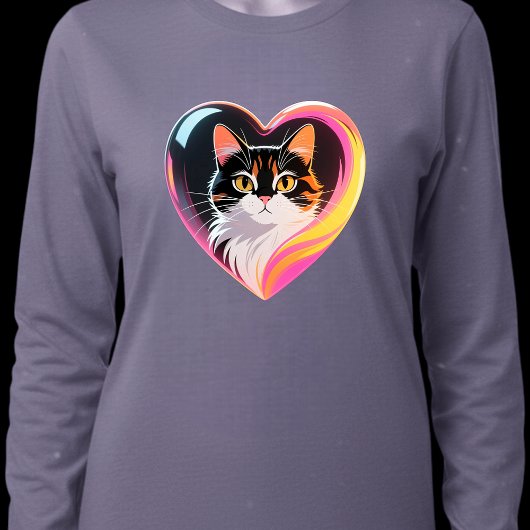 Calico Cat Heart Frame Neon Pop Art Tシャツ