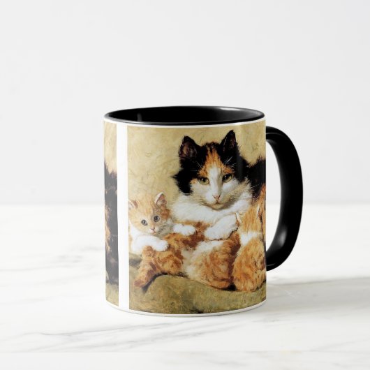 Calico Cat & her kittens by Henriette Ronner-Knip マグカップ (正面右)