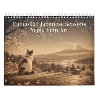 Calico Cat Japanese Seasons Sepia Film Art カレンダー