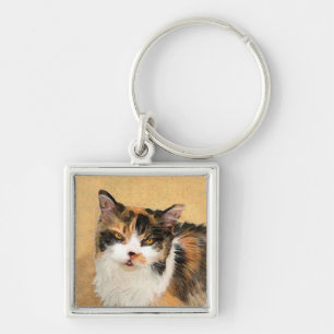 Calico Cat Painting - Cute Original Cat Art キーホルダー