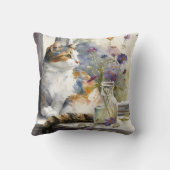 Calico Cat Purple Flowersウィンドウの日光 クッション (裏面)