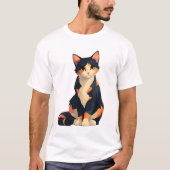Calico Cat Sitting Illustration Tシャツ (正面)