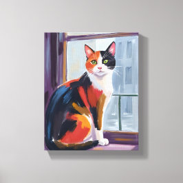 Calico Cat | Watercolor Windowsill Pet キャンバスプリント