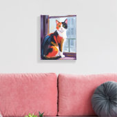 Calico Cat | Watercolor Windowsill Pet キャンバスプリント (インサイチュ (リビング))