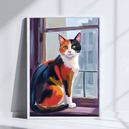 Calico Cat | Watercolor Windowsill Pet Art ポスター