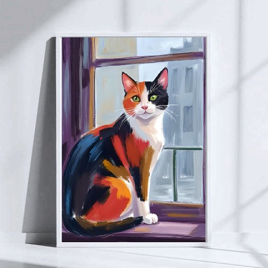 Calico Cat | Watercolor Windowsill Pet Art ポスター