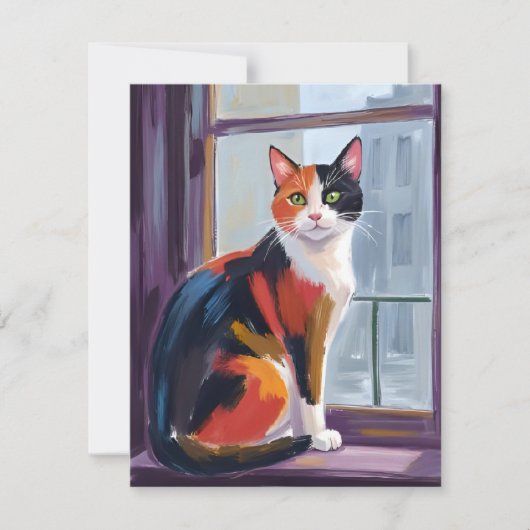 Calico Cat | Watercolor Windowsill Pet Card (正面)
