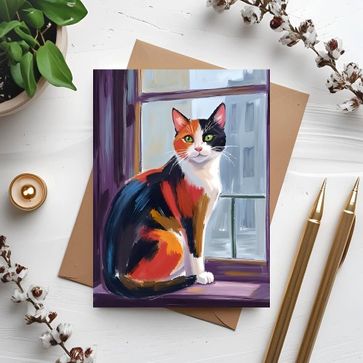 Calico Cat | Watercolor Windowsill Pet Card