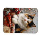 Calico Cat Winter Scene 絵を描's Flexible マグネット (横)