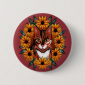 Calico Cat With Black-eyed Susan Maryland State  缶バッジ (正面)