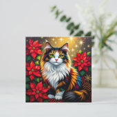 Calico Cat with Poinsettias Custom Christmas シーズンカード (スタンド正面)
