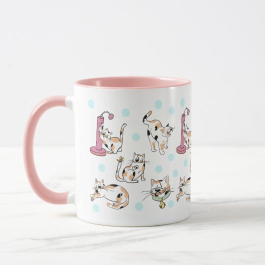 Calico Cats 11oz.ピンクの白いセラミックマグカップ マグカップ (左)