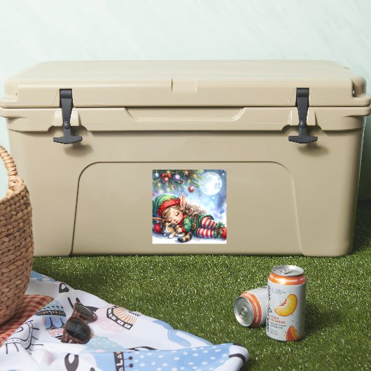 Calico Kittenとの眠るクリスマス小妖精や小人 シール (クーラー)