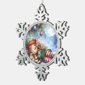 Calico Kittenとの眠るクリスマス小妖精や小人 スノーフレークピューターオーナメント (右)