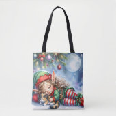 Calico Kittenとの眠るクリスマス小妖精や小人 トートバッグ (正面)