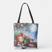 Calico Kittenとの眠るクリスマス小妖精や小人 トートバッグ (裏面)