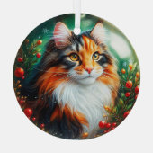 Calico Longhair Cat Glass Ornament ガラスオーナメント (裏面)