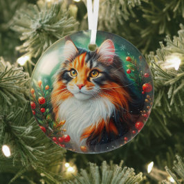 Calico Longhair Cat Glass Ornament ガラスオーナメント