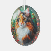 Calico Longhair Cat Glass Ornament ガラスオーナメント (正面左)