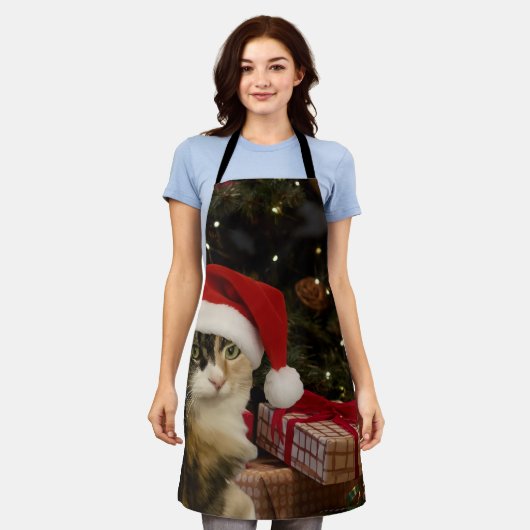 Calico Santa Kitty Apron エプロン (着用した状態)